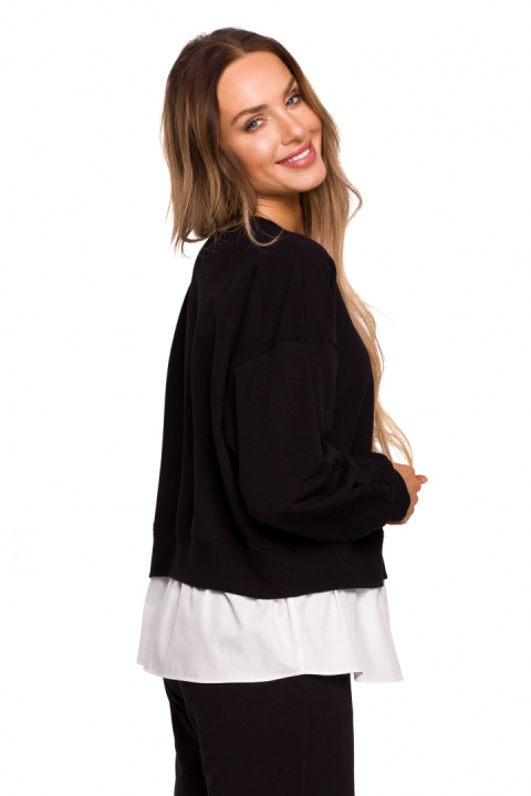 Bluza damska oversize z doszytą koszulą dzianina czarna me674 Bluza damska oversize z doszytą koszulą dzianina czarna me674
