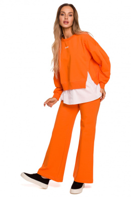 Bluza damska oversize z doszytą koszulą dzianina pomarańczowa me674