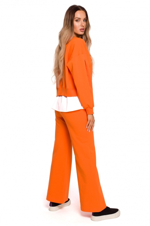 Bluza damska oversize z doszytą koszulą dzianina pomarańczowa me674 Bluza damska oversize z doszytą koszulą dzianina pomarańczowa me674