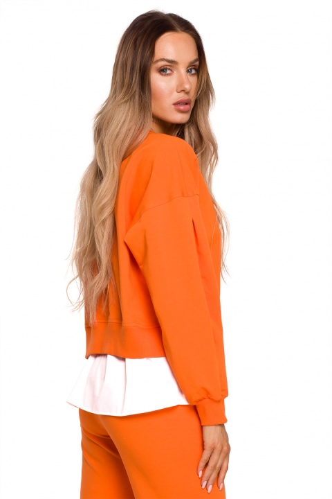 Bluza damska oversize z doszytą koszulą dzianina pomarańczowa me674 Bluza damska oversize z doszytą koszulą dzianina pomarańczowa me674