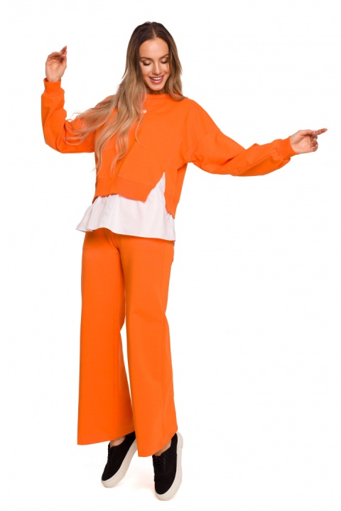 Bluza damska oversize z doszytą koszulą dzianina pomarańczowa me674 Bluza damska oversize z doszytą koszulą dzianina pomarańczowa me674