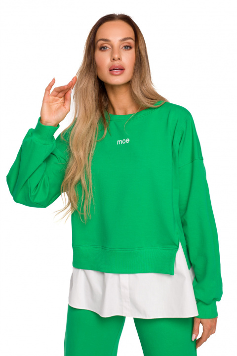 Bluza damska oversize z doszytą koszulą dzianina zielona me674 Bluza damska oversize z doszytą koszulą dzianina zielona me674