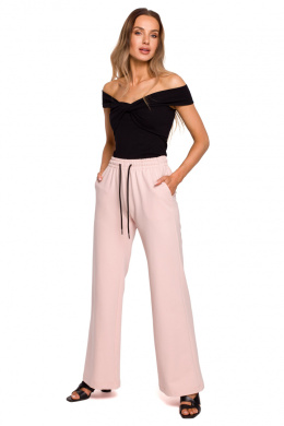 Spodnie damskie dresowe szerokie nogawki dzianina różowe me675