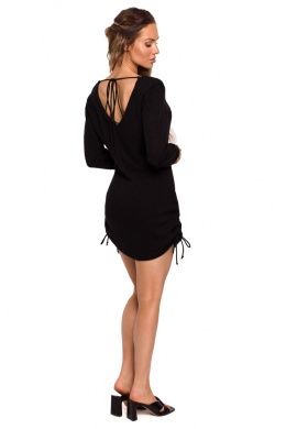 Sukienka mini midi sweterkowa dekolt na plecach czarna me684