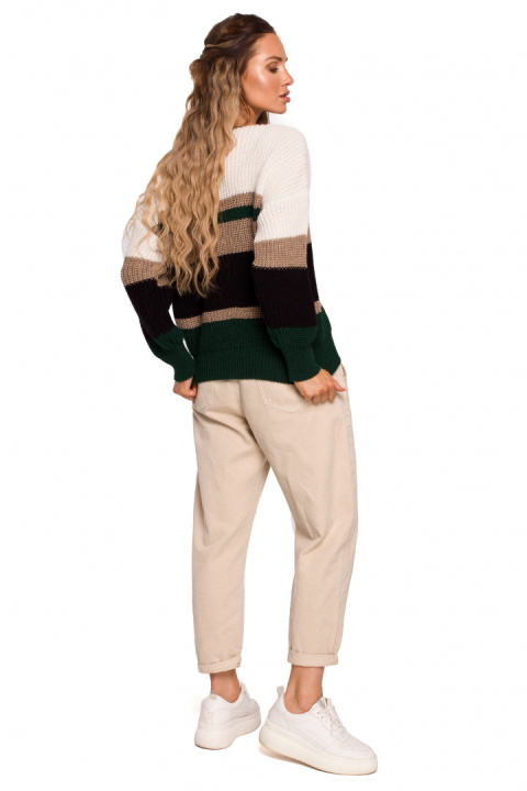 Sweter damski w kolorowe pasy z głębokim dekoltem w serek m1 me686 Sweter damski w kolorowe pasy z głębokim dekoltem w serek m1 me686