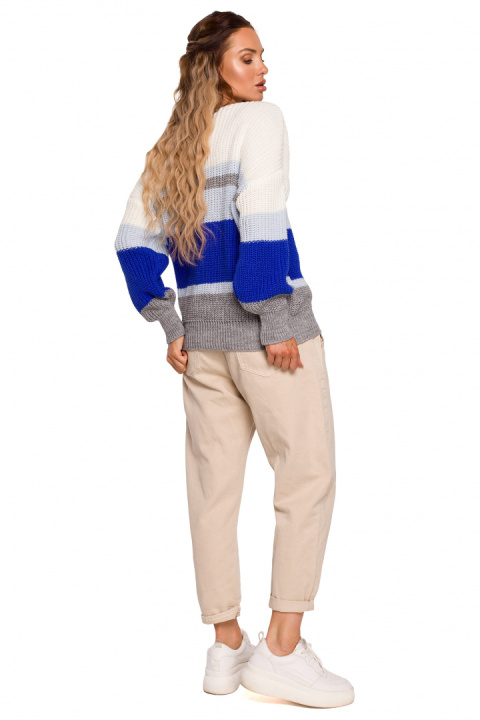 Sweter damski w kolorowe pasy z głębokim dekoltem w serek m3 me686 Sweter damski w kolorowe pasy z głębokim dekoltem w serek m3 me686