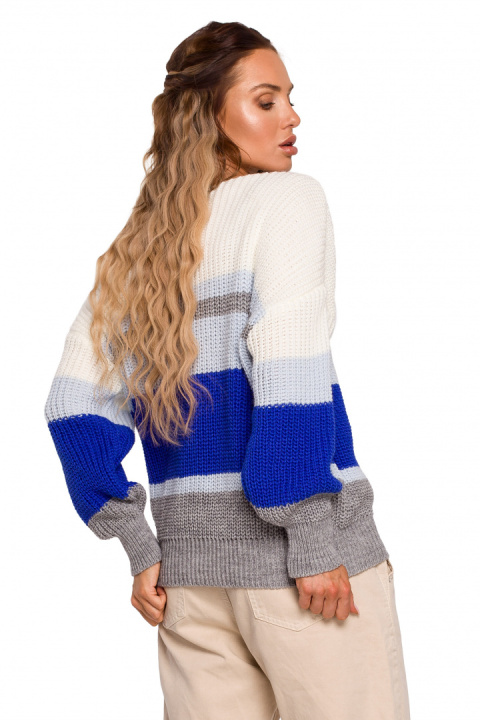 Sweter damski w kolorowe pasy z głębokim dekoltem w serek m3 me686 Sweter damski w kolorowe pasy z głębokim dekoltem w serek m3 me686