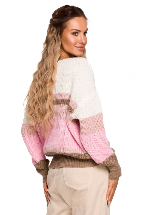 Sweter damski w kolorowe pasy z głębokim dekoltem w serek m4 me686 Sweter damski w kolorowe pasy z głębokim dekoltem w serek m4 me686