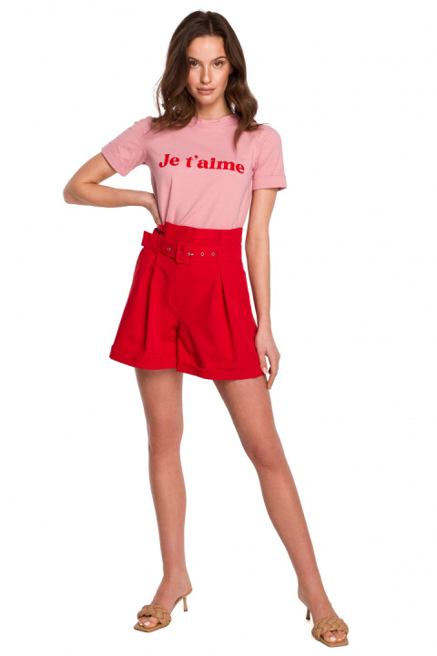 T-shirt damski dopasowany z nadrukiem krótki rękaw różowy K127 T-shirt damski dopasowany z nadrukiem krótki rękaw różowy K127