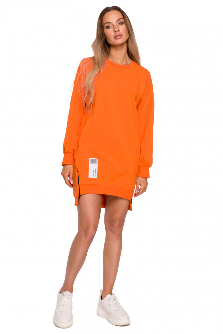 Bluza damska tunika długa luźna ozdobne zamki pomarańczowa me676 Bluza damska tunika długa luźna ozdobne zamki pomarańczowa me676