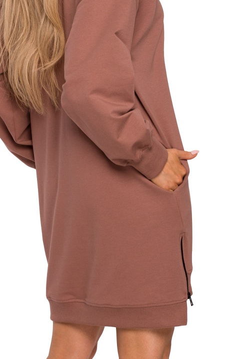 Bluza damska tunika długa luźna ozdobne zamki brązowa me676 Bluza damska tunika długa luźna ozdobne zamki brązowa me676