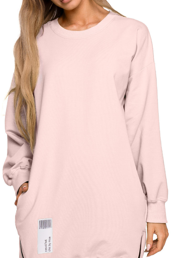 Bluza damska tunika długa luźna ozdobne zamki różowa me676