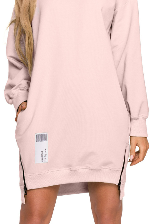 Bluza damska tunika długa luźna ozdobne zamki różowa me676 Bluza damska tunika długa luźna ozdobne zamki różowa me676