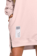 Bluza damska tunika długa luźna ozdobne zamki różowa me676