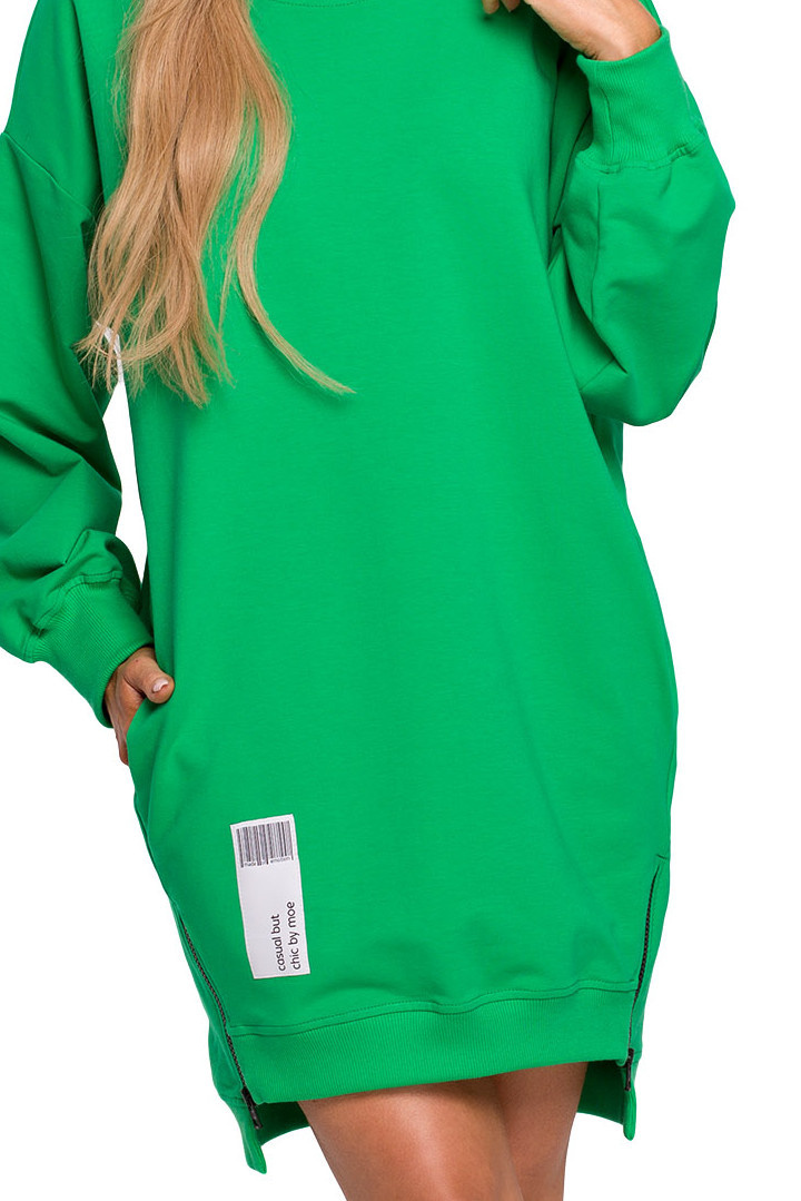 Bluza damska tunika długa luźna ozdobne zamki zielona me676