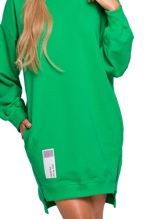 Bluza damska tunika długa luźna ozdobne zamki zielona me676 Bluza damska tunika długa luźna ozdobne zamki zielona me676