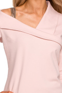 Bluzka damska z asymetrycznym dekoltem rękaw 3/4 różowa me678