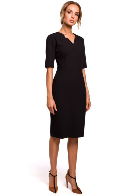 Elegancka sukienka ołówkowa midi krótki rękaw dekolt V czarna S me455