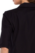 Koszula damska klasyczna z kołnierzem taliowana rękaw 3/4 czarna K125