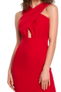 Sukienka midi dopasowana bez rękawów skrzyżowana góra czerwona K130