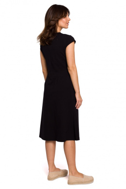 Sukienka midi dzianinowa fason A krótki rękaw zapinana XL czarna B217