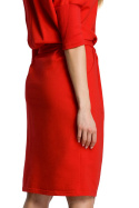 Sukienka midi odcinana i wiązana w pasie rękaw 3/4 L czerwona me369