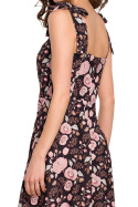 Sukienka midi rozkloszowana w kwiaty bez rękawów ramiączka m3 K134