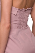 Sukienka mini gorsetowa ołówkowa odkryte ramiona gładka brudny róż K131