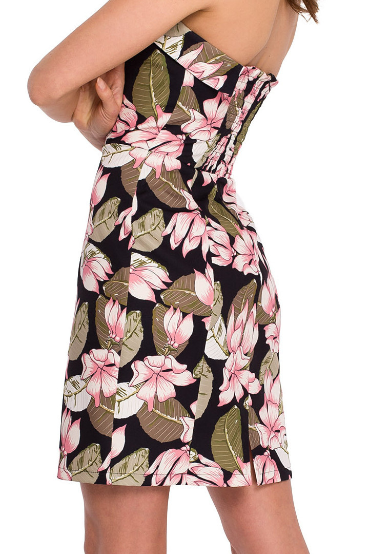 Sukienka mini gorsetowa ołówkowa w kwiaty odkryte ramiona m3 K132