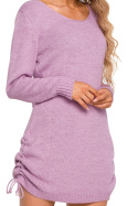 Sukienka mini midi sweterkowa dekolt na plecach liliowa me684