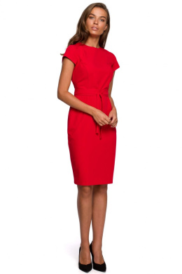 Sukienka ołówkowa bodycon z krótkim rękawem wiązana S czerwona S239