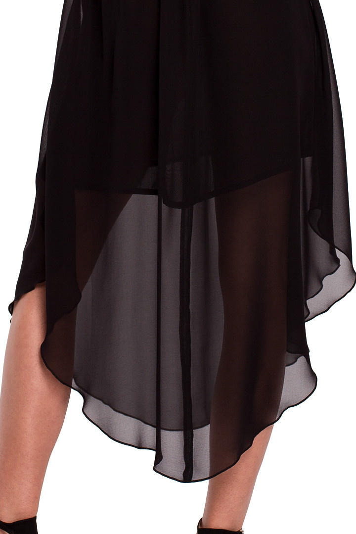 Sukienka szyfonowa midi z falbanką bez rękawów pasek czarna K137