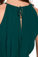 Sukienka szyfonowa midi z falbanką bez rękawów pasek zielona K137