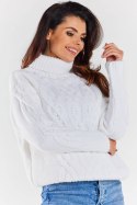 Sweter damski z golfem zimowy ciepły wzór warkocz biały A479