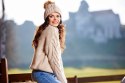 Sweter damski z golfem zimowy ciepły wzór warkocz beżowy A479