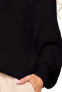 Sweter damski luźny z dekoltem V z kołnierzykiem czarny me687