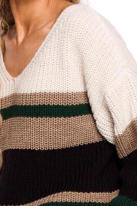 Sweter damski w kolorowe pasy z głębokim dekoltem w serek m1 me686 Sweter damski w kolorowe pasy z głębokim dekoltem w serek m1 me686
