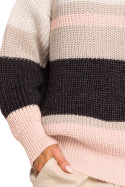Sweter damski w kolorowe pasy z głębokim dekoltem w serek m2 me686