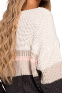 Sweter damski w kolorowe pasy z głębokim dekoltem w serek m2 me686