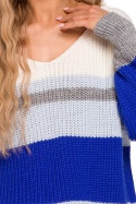 Sweter damski w kolorowe pasy z głębokim dekoltem w serek m3 me686