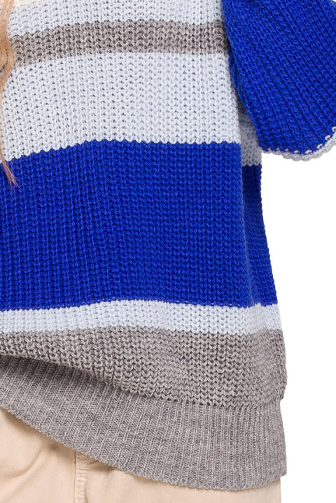 Sweter damski w kolorowe pasy z głębokim dekoltem w serek m3 me686 Sweter damski w kolorowe pasy z głębokim dekoltem w serek m3 me686