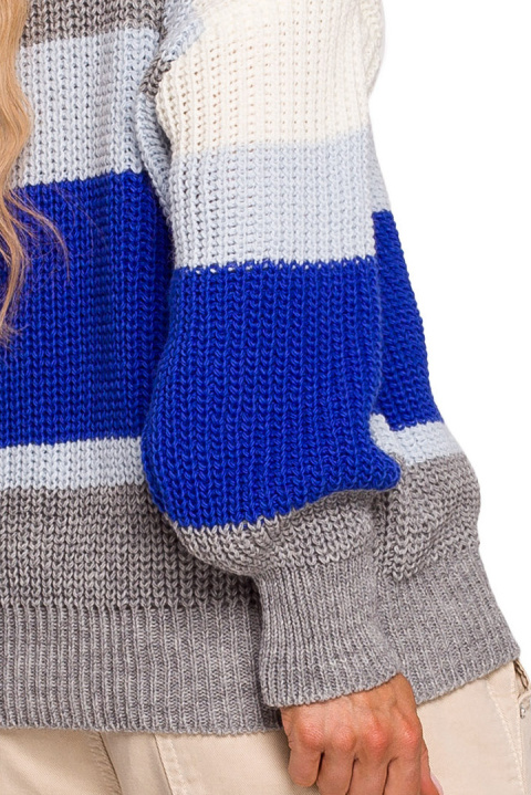 Sweter damski w kolorowe pasy z głębokim dekoltem w serek m3 me686 Sweter damski w kolorowe pasy z głębokim dekoltem w serek m3 me686