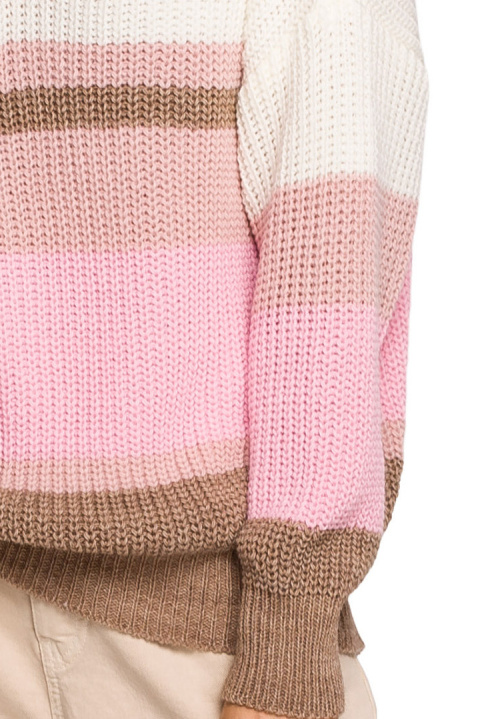 Sweter damski w kolorowe pasy z głębokim dekoltem w serek m4 me686 Sweter damski w kolorowe pasy z głębokim dekoltem w serek m4 me686