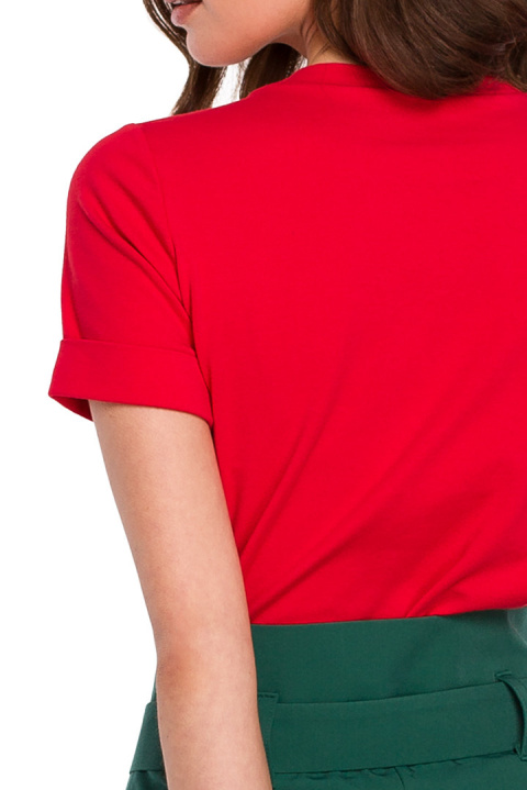 T-shirt damski dopasowany z nadrukiem krótki rękaw czerwony K127 T-shirt damski dopasowany z nadrukiem krótki rękaw czerwony K127