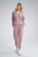 Bluza damska bawełniana z dekoltem V z przodu i z tyłu ciemny róż M799