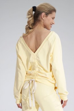 Bluza damska bawełniana z dekoltem V z przodu i z tyłu żółta M799