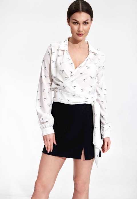 Bluzka damska elegancka kopertowa dekolt V długi rękaw ecru M868 Bluzka damska elegancka kopertowa dekolt V długi rękaw ecru M868