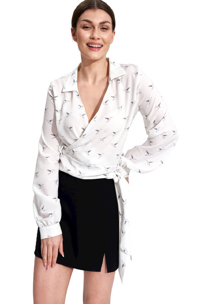 Bluzka damska elegancka kopertowa dekolt V długi rękaw ecru M868 Bluzka damska elegancka kopertowa dekolt V długi rękaw ecru M868
