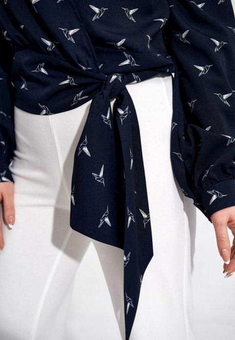 Bluzka damska elegancka kopertowa dekolt V długi rękaw granatowa M868 Bluzka damska elegancka kopertowa dekolt V długi rękaw granatowa M868