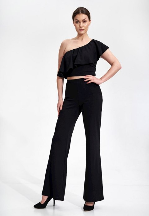Bluzka damska crop top z falbaną na jedno ramię czarna M875 Bluzka damska crop top z falbaną na jedno ramię czarna M875